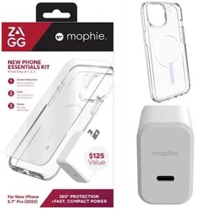 ZAGG mophie New Phone Essentials Kit 360 Screen Protection 30W Wall Charger